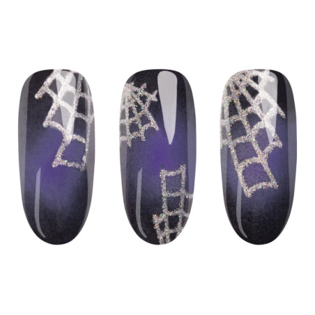 Třpytivé stříbrné nail art samolepky 04: Spider Webs – halloweenské nehty se vzorem pavučiny