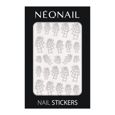 Třpytivé stříbrné nail art samolepky 04: Spider Webs – halloweenské nehty se vzorem pavučiny