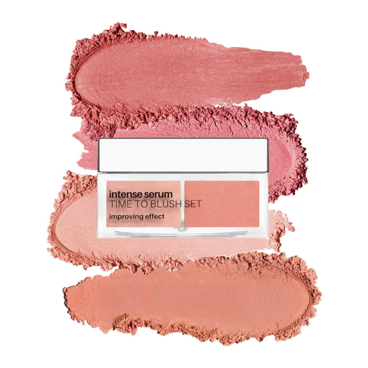 Sypká pudrová tvářenka Pink Peach Rush Intense Serum Time to Blush 02 – jedna sada, čtyři odstíny Sypká pudrová tvářenka Pink Peach Rush Intense Serum Time to Blush 02 – jedna sada, čtyři odstíny