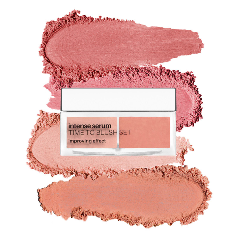 Sypká pudrová tvářenka Pink Peach Rush Intense Serum Time to Blush 02 – jedna sada, čtyři odstíny