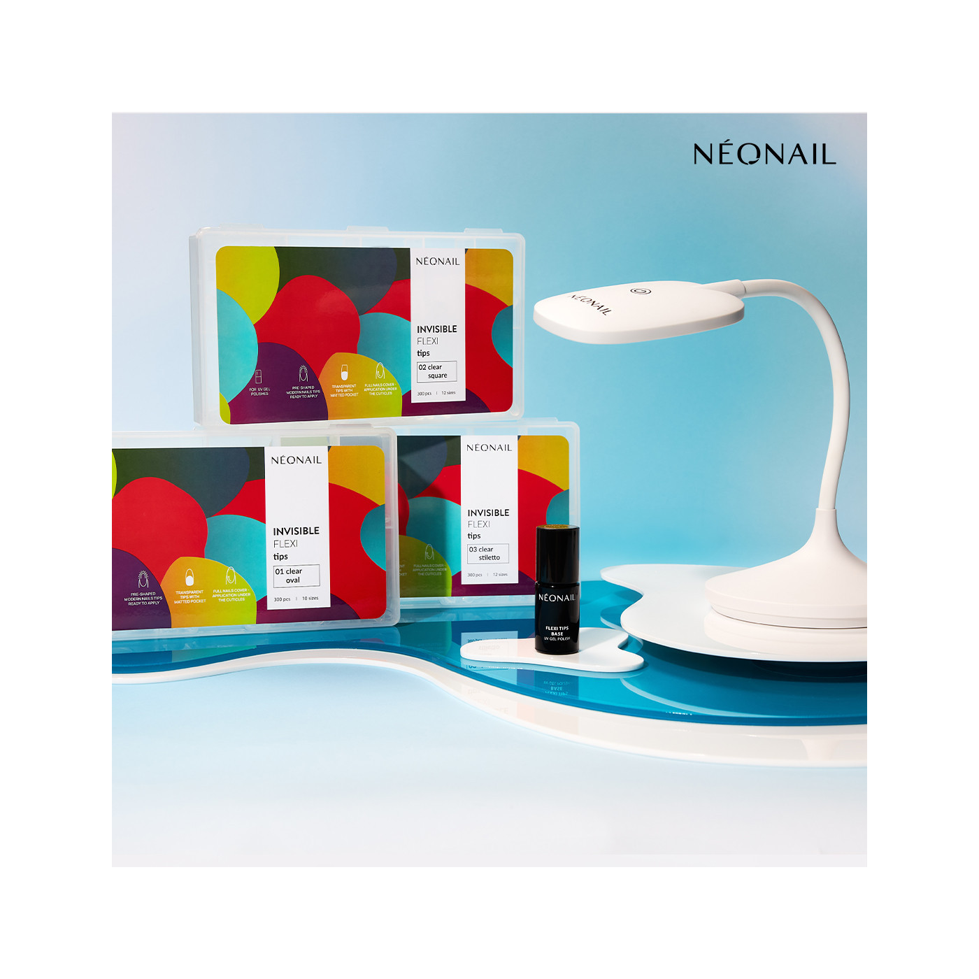 Flexibilní nehtové špičky na prodloužení nehtů Invisible Flexi Tips  Clear Square -  krásná stylizace s elastickými tipy|10813