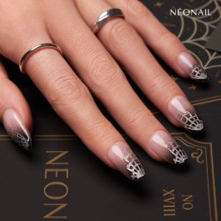 Třpytiv&eacute; stř&iacute;brn&eacute; nail art samolepky 04: Spider Webs &ndash; halloweensk&eacute; nehty se vzorem pavučiny