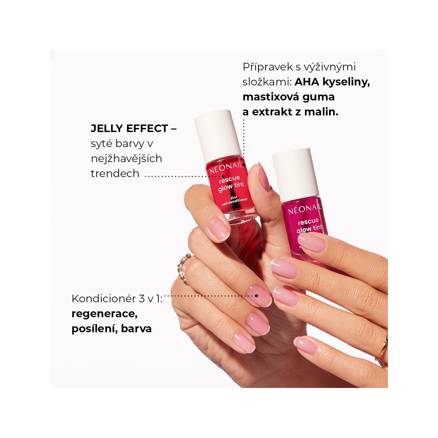 Regeneračn&iacute; k&uacute;ra na nehty Rescue Glow Tint Glazed Raspberry &ndash; pečuj&iacute;c&iacute; s&iacute;la barvy